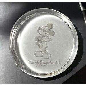 Walt Disney World Mickey Mouse Glass Paperweight Approximately 3.5” Diameter